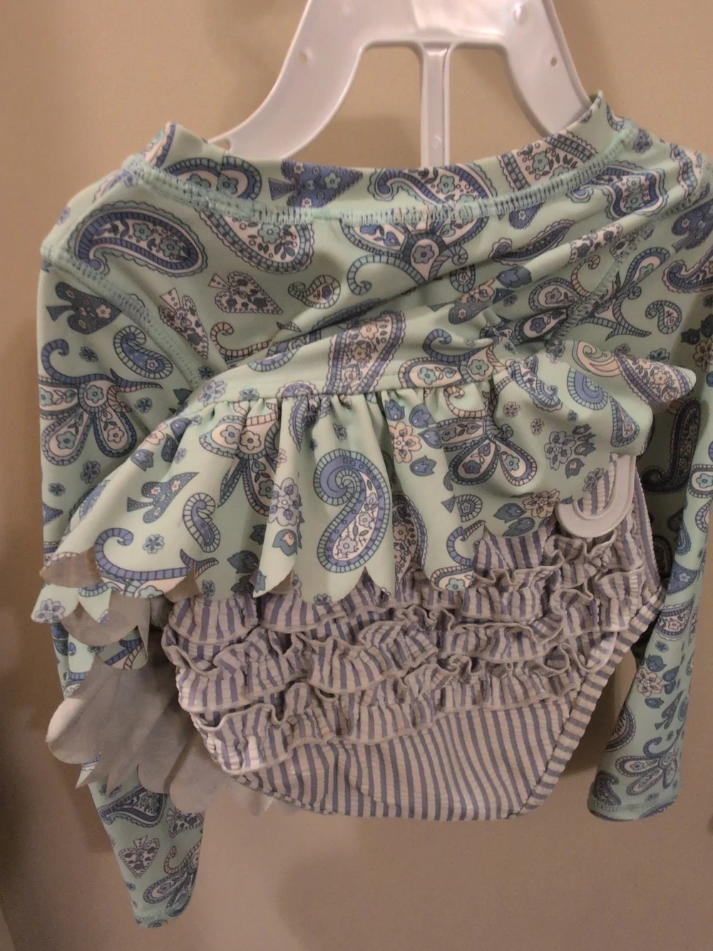 Ruffle Butts 3t Mint & Paisley Ruffle Rashguard/Blue&White Striped Bottom Set